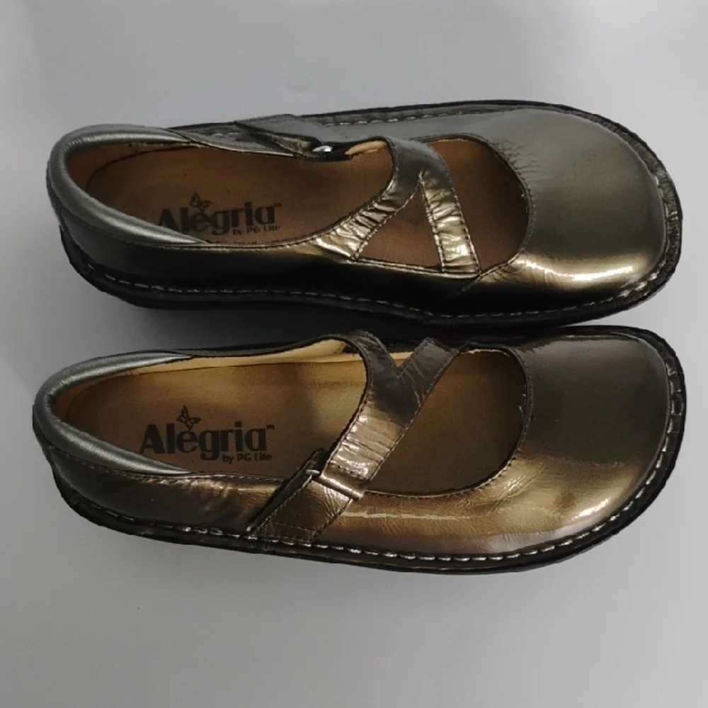 Alegria By PG Lite Metallic Mary Jane Shoes Moccasin Stitching Slip-On 37 - Picture 4 of 11